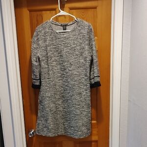 Gray Knit Dress with Black Trim